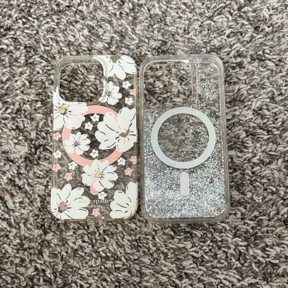 Kate Spade Floral and Glitter iPhone 15 pro  Cases - Pink and Silver